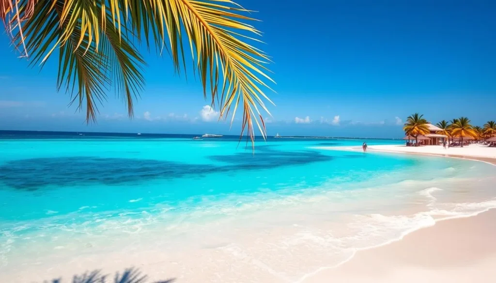 Playa Paraíso beach in Tulum with white sand, turquoise water, and palm trees