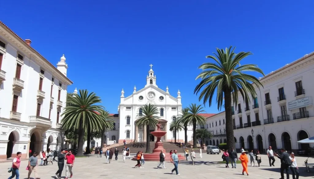 Plaza 25 de Mayo in Sucre with the Cathedral and colonial buildings