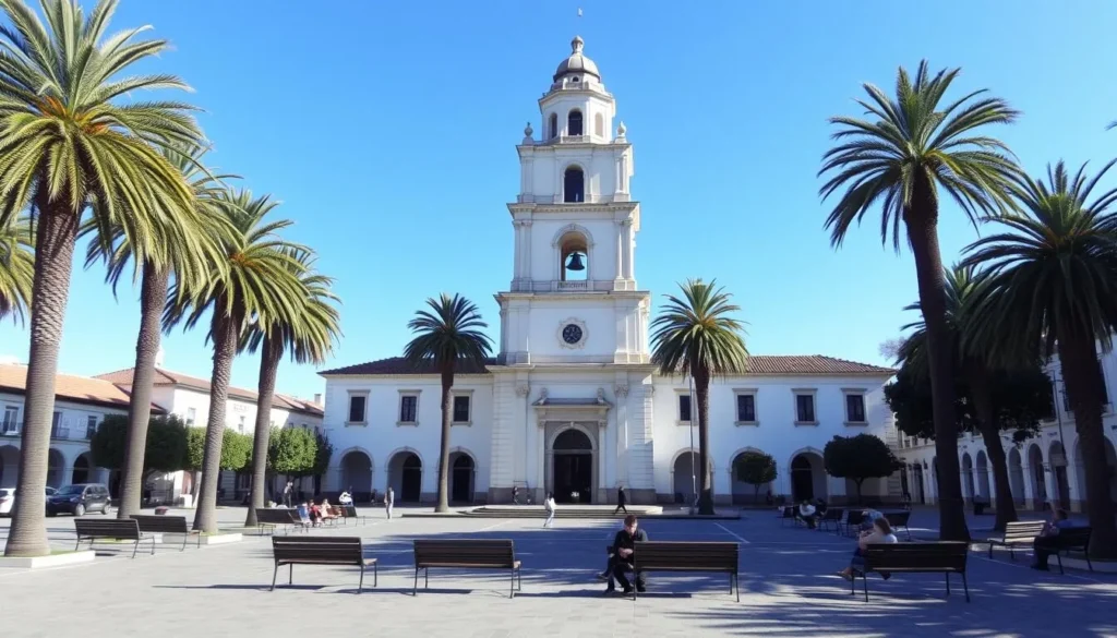 Plaza de Armas with bell tower in Santa Cruz Chile