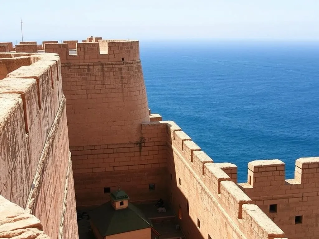 Portuguese ramparts of Asilah Morocco with ocean view