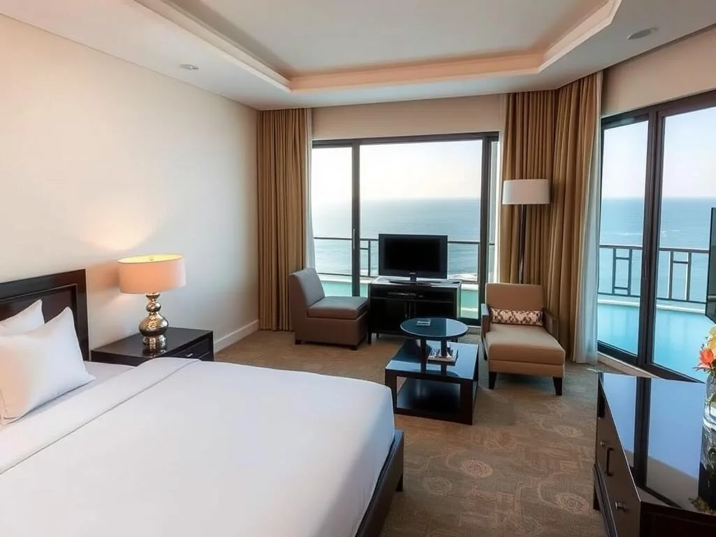 Premier sea view room at Banana Island Qatar Resort with balcony