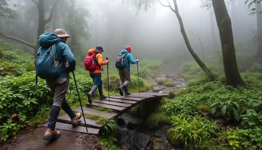 Prepared hikers with proper gear exploring Pico Pijol National Park