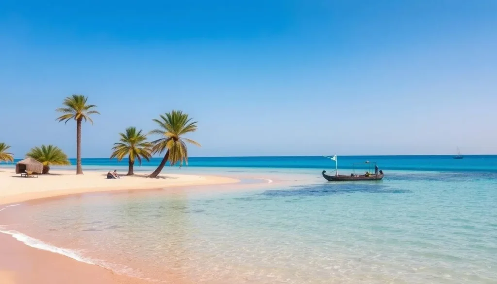 Pristine beach along Al Hudaydah's Red Sea coast with clear turquoise waters