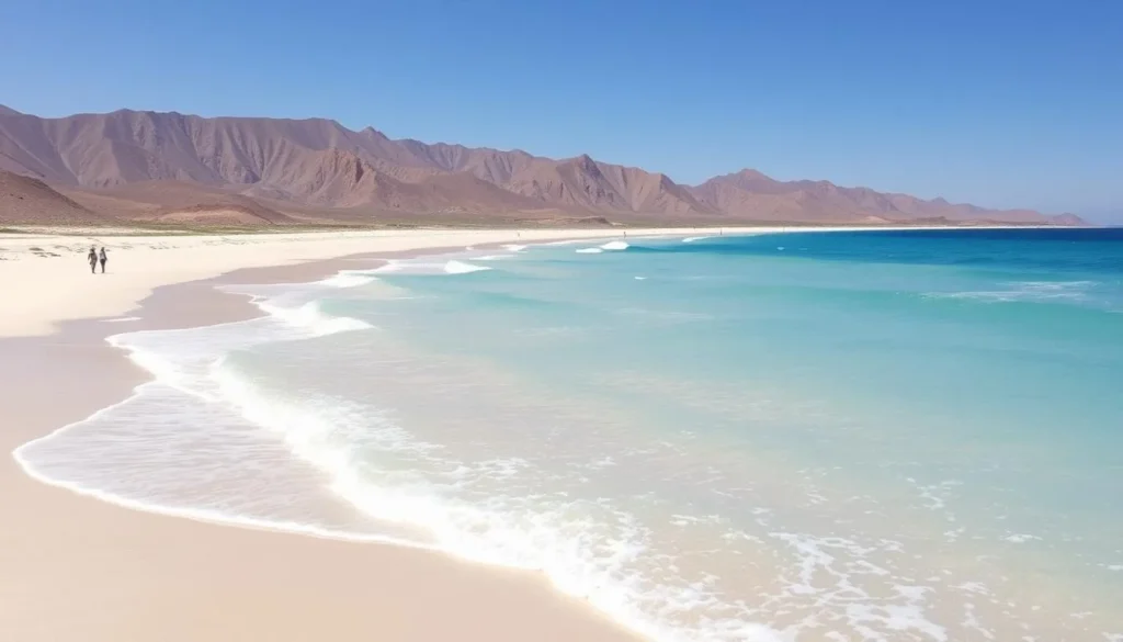 Pristine beach at Los Frailes in Cabo Pulmo National Park with turquoise waters and desert backdrop