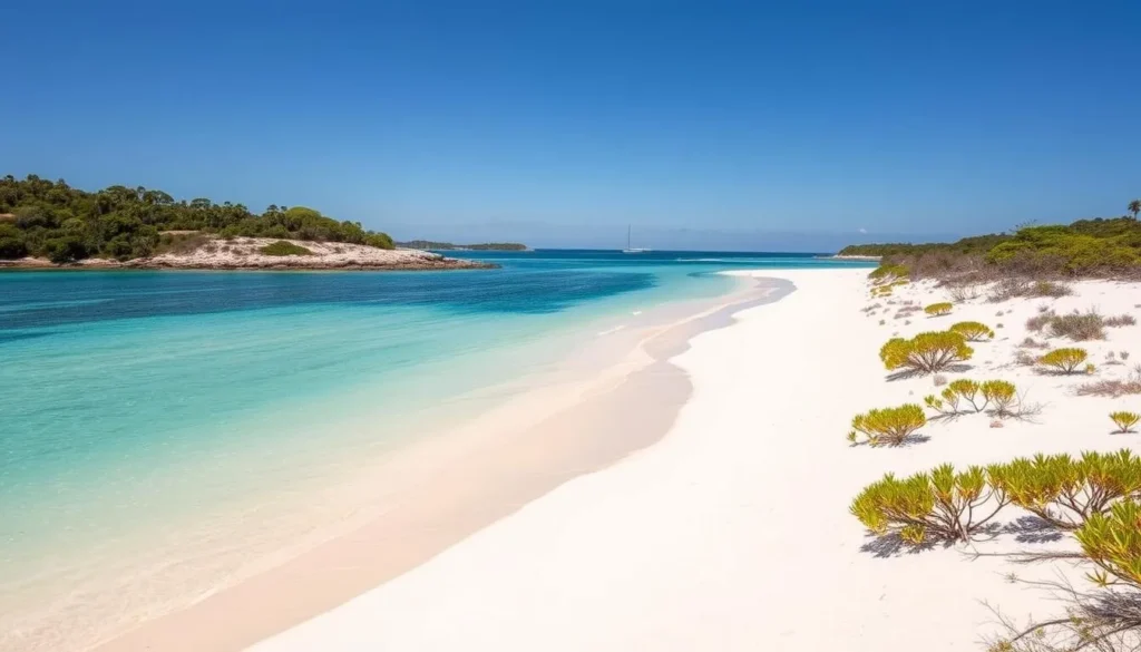 Pristine beach on Curtis Island near Gladstone Queensland with clear waters and natural landscape