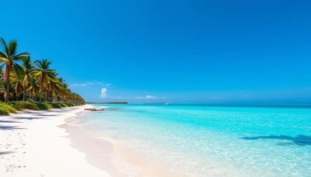 Pristine beaches of Mannar Island with clear waters and palm trees