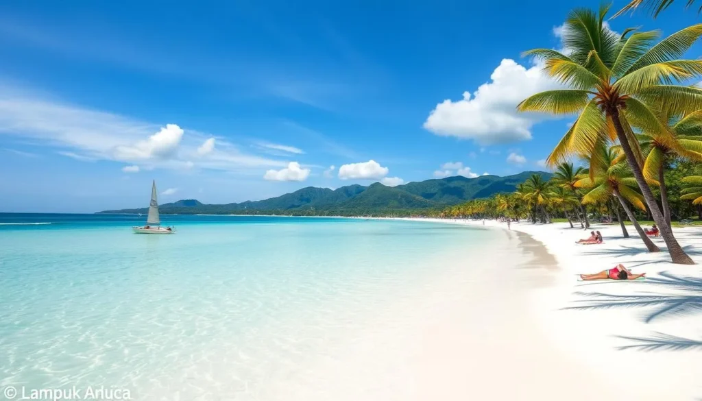 Pristine white sand and turquoise waters at Lampuuk Beach near Banda Aceh