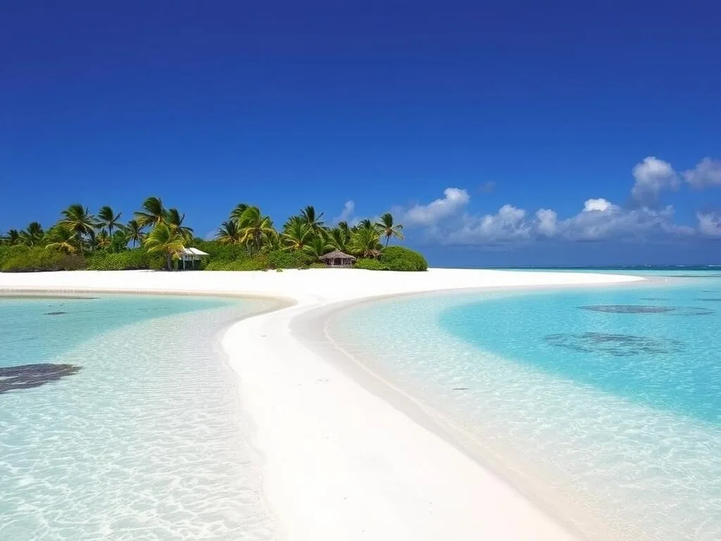 Pristine white sand and turquoise waters at Tahiti Beach on the southern end of Elbow Cay