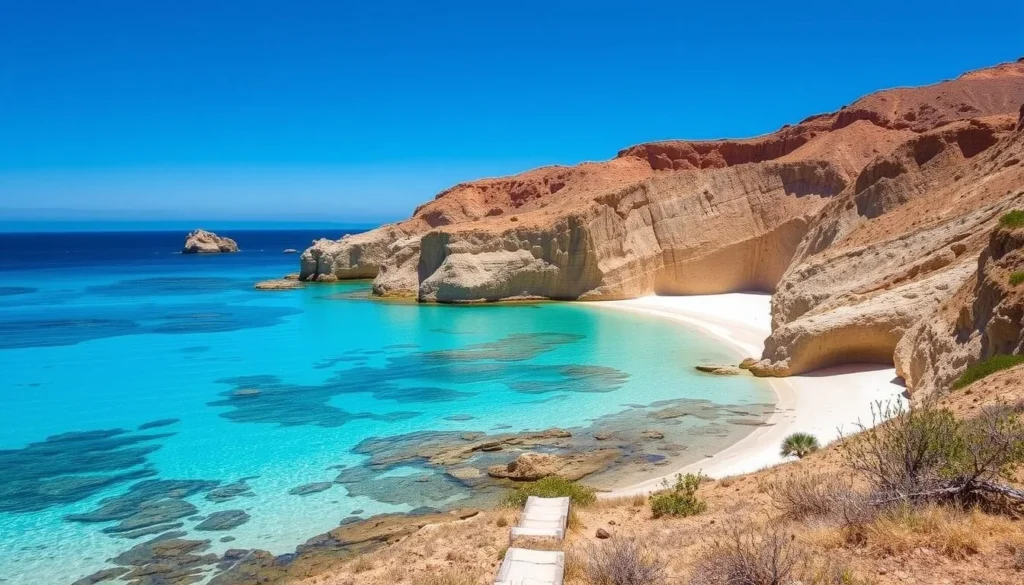 Pristine white sand beach at Ensenada Grande, Isla Partida, Mexico