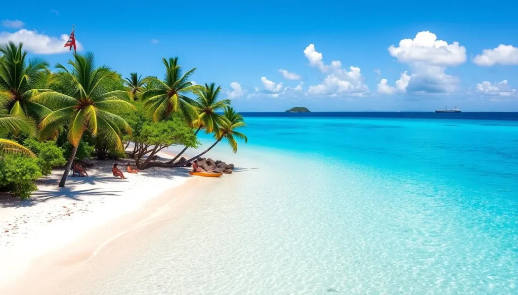 Pristine white sand beach with turquoise waters in Saint Mary, Antigua and Barbuda