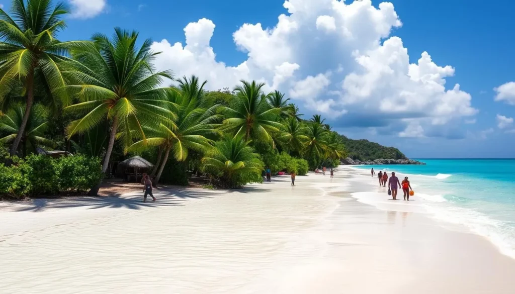 Pristine white sand beach with turquoise waters near All Saints, Antigua