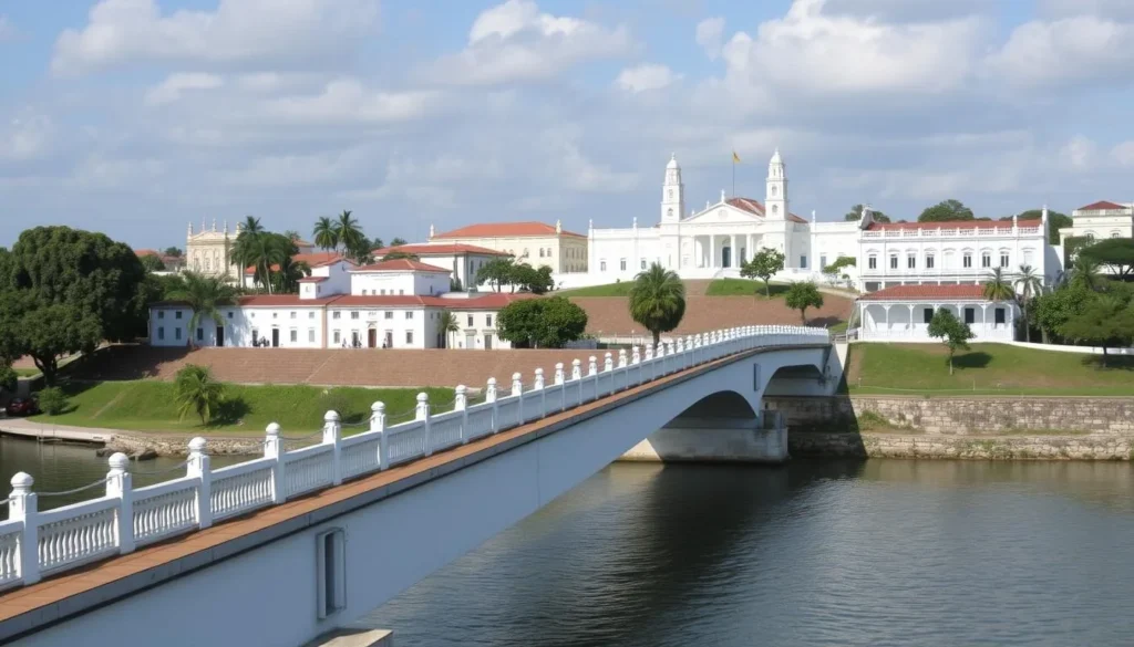 Puente del Humilladero bridge in Popayan Colombia with white colonial architecture