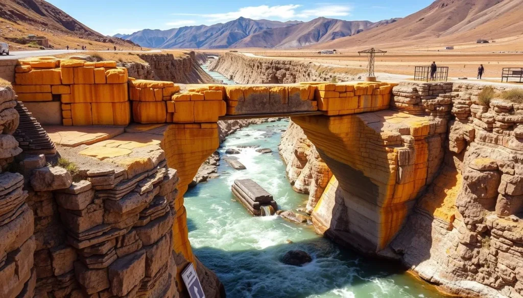 Puente del Inca natural bridge with its distinctive yellow mineral formations - Mendoza Argentina things to do