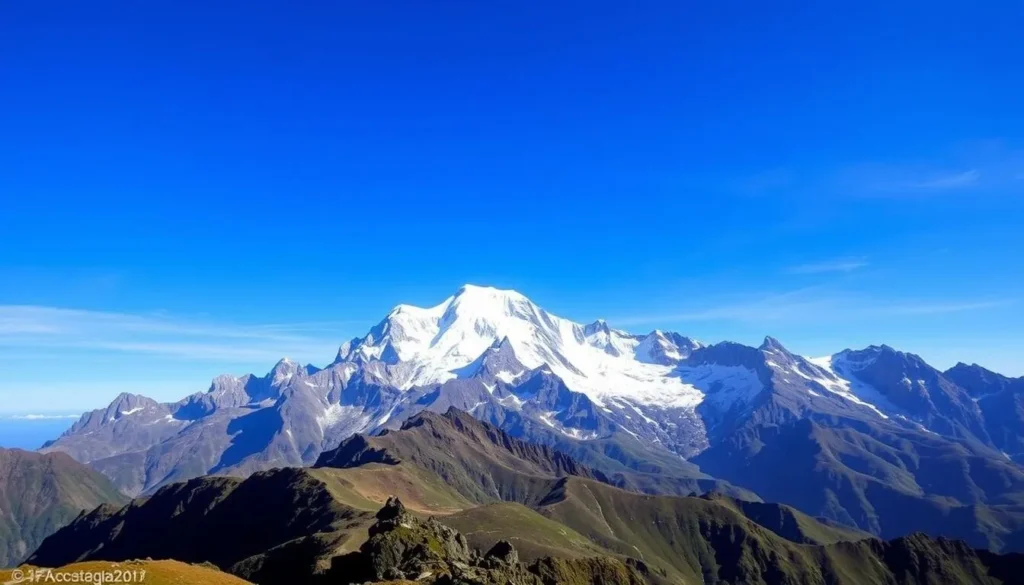 Puncak Jaya (Carstensz Pyramid) in Lorentz National Park, Indonesia showing its glaciated peaks Puncak Jaya (Carstensz Pyramid) in Lorentz National Park, Indonesia showing its glaciated peaks