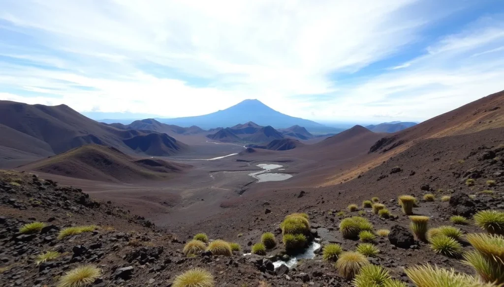 Puracé National Natural Park landscape with volcanic terrain and mountains