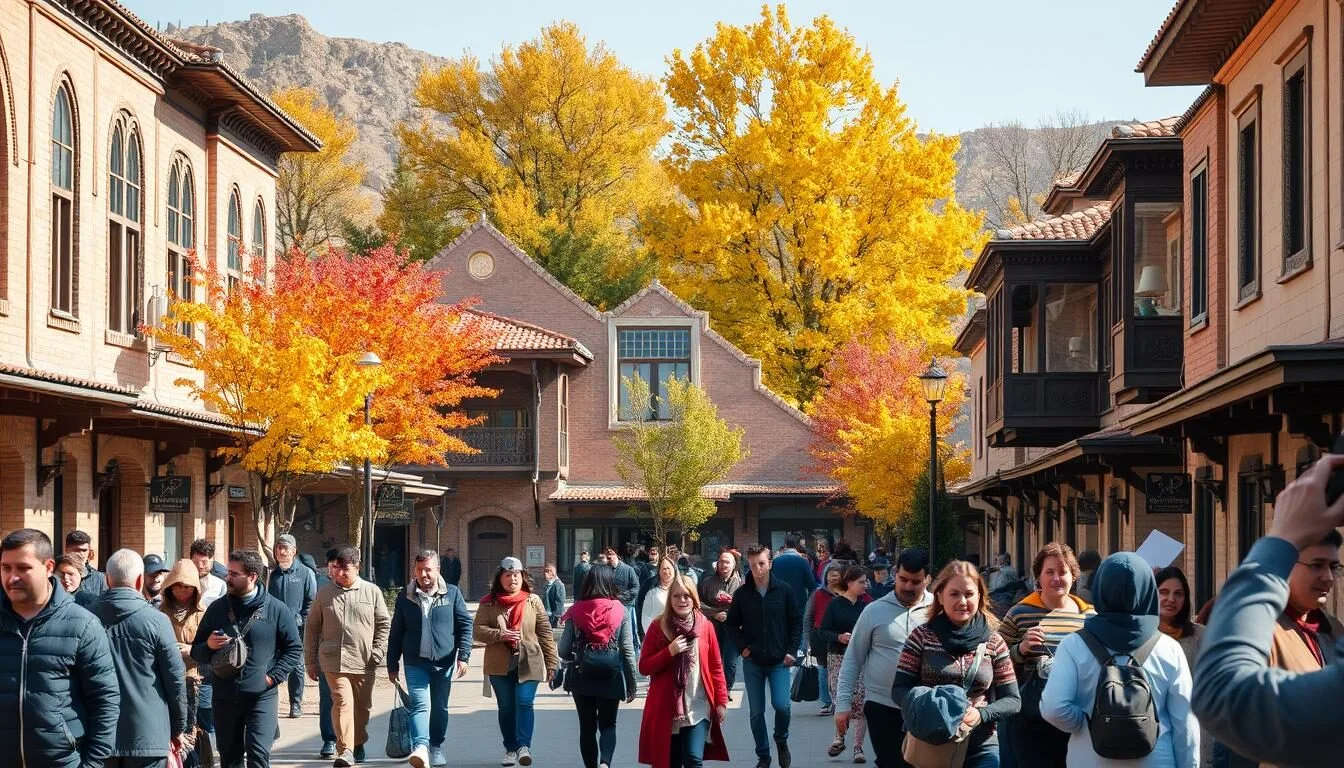 Qazvin's historic district during autumn with colorful foliage