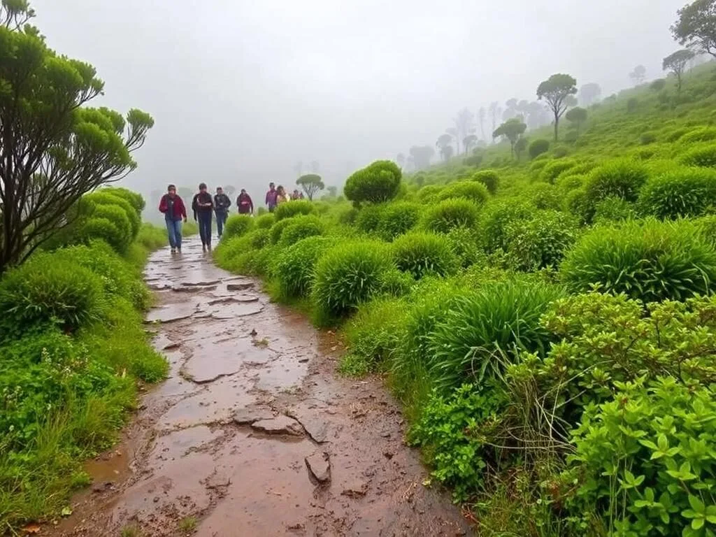 Rainy season at Lomas de Padierna National Park showing cloudy conditions and wet trails