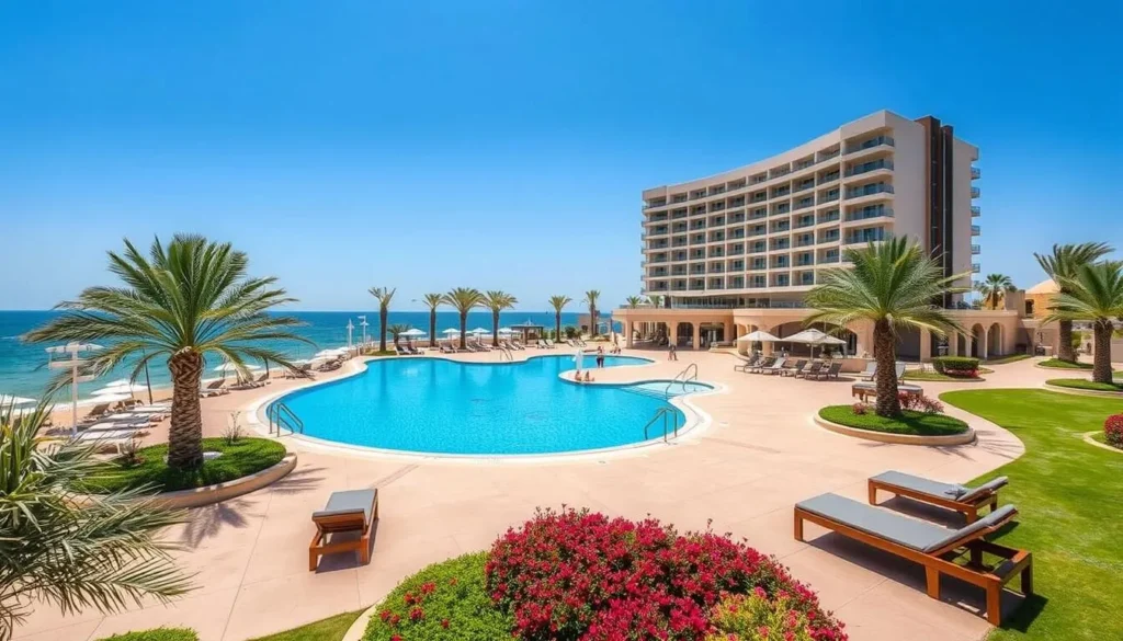 Ramada Al Mukalla hotel with its beachfront view and swimming pool