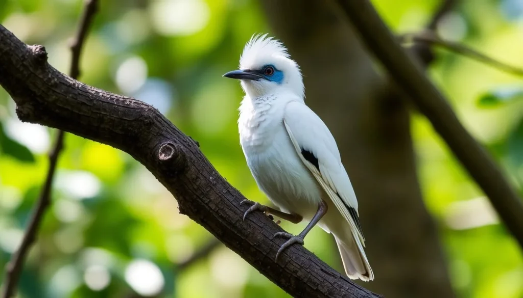 Rare Bali starling perched on a branch in West Bali National Park