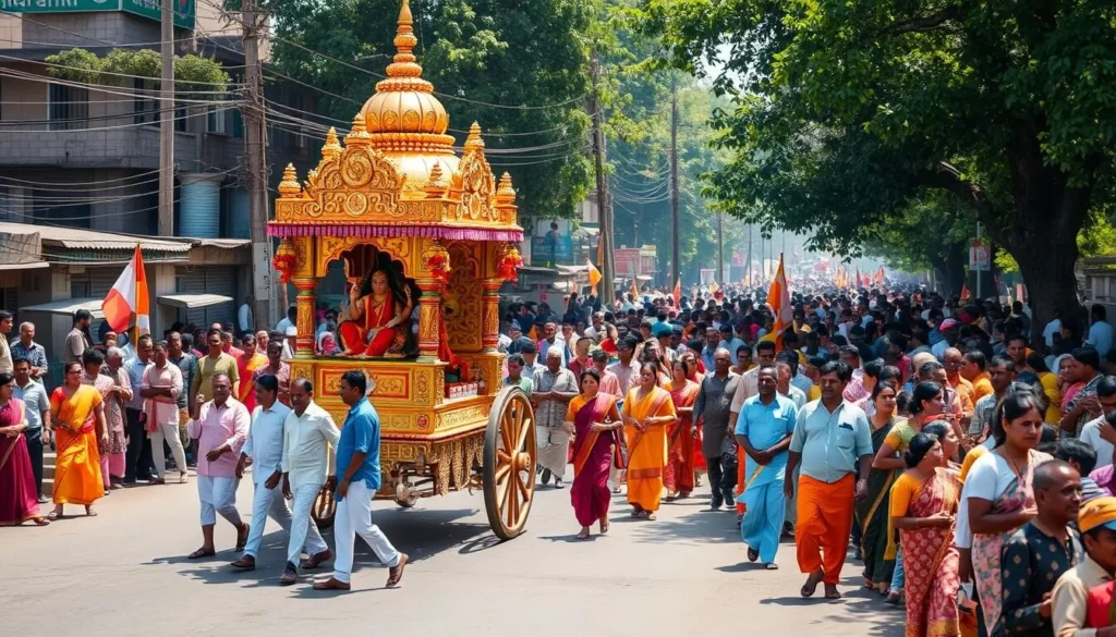 Rath Yatra festival in Biratnagar with decorated chariot and crowd of participants