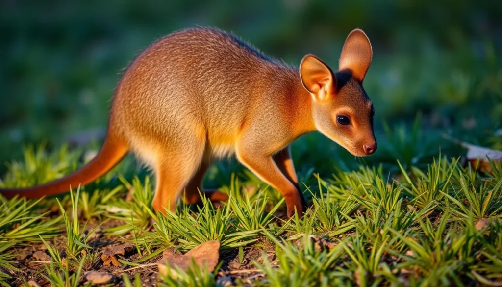 Red-necked pademelon (small wallaby) grazing at dusk in Lamington National Park