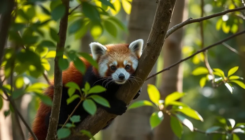 Red panda in its natural habitat at Torsa Strict Nature Reserve