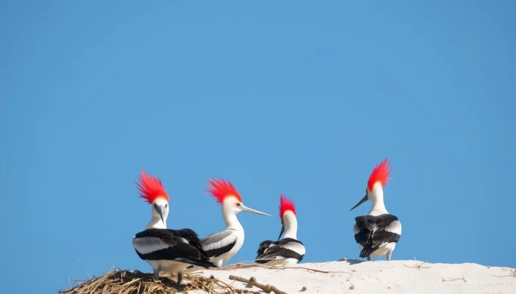 Red-tailed tropicbirds nesting on Nosy Ve Island within the national park