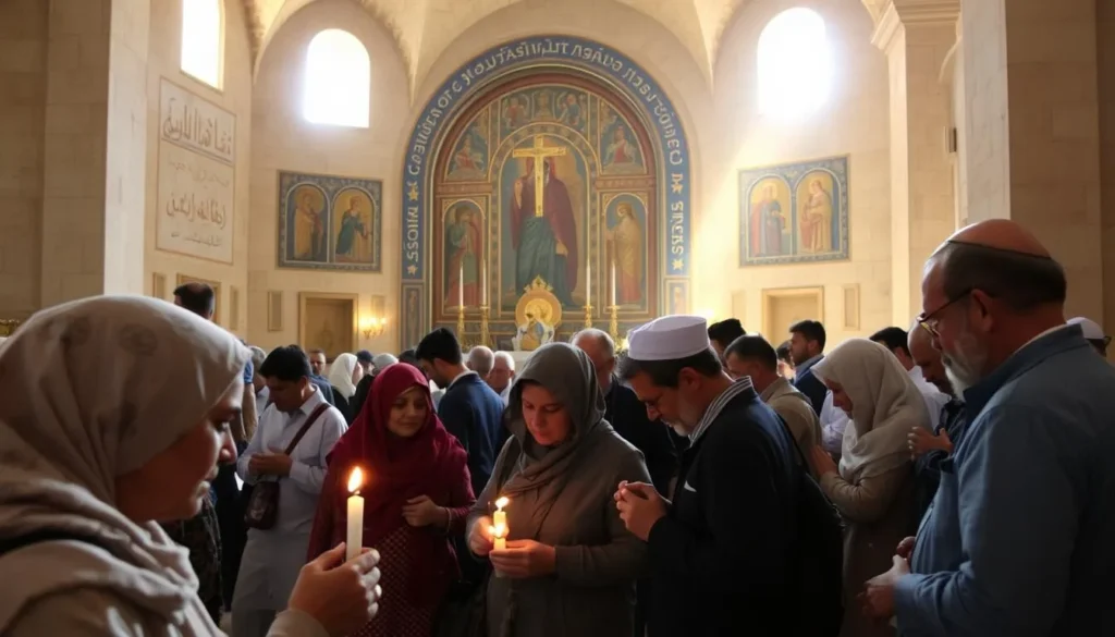 Religious pilgrims visiting the Memorial Church of Moses at Mount Nebo