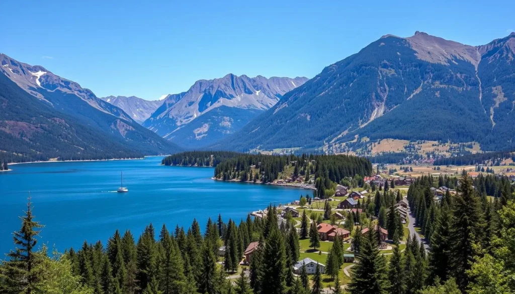 Remote village of Stehekin at the north end of Lake Chelan surrounded by mountains