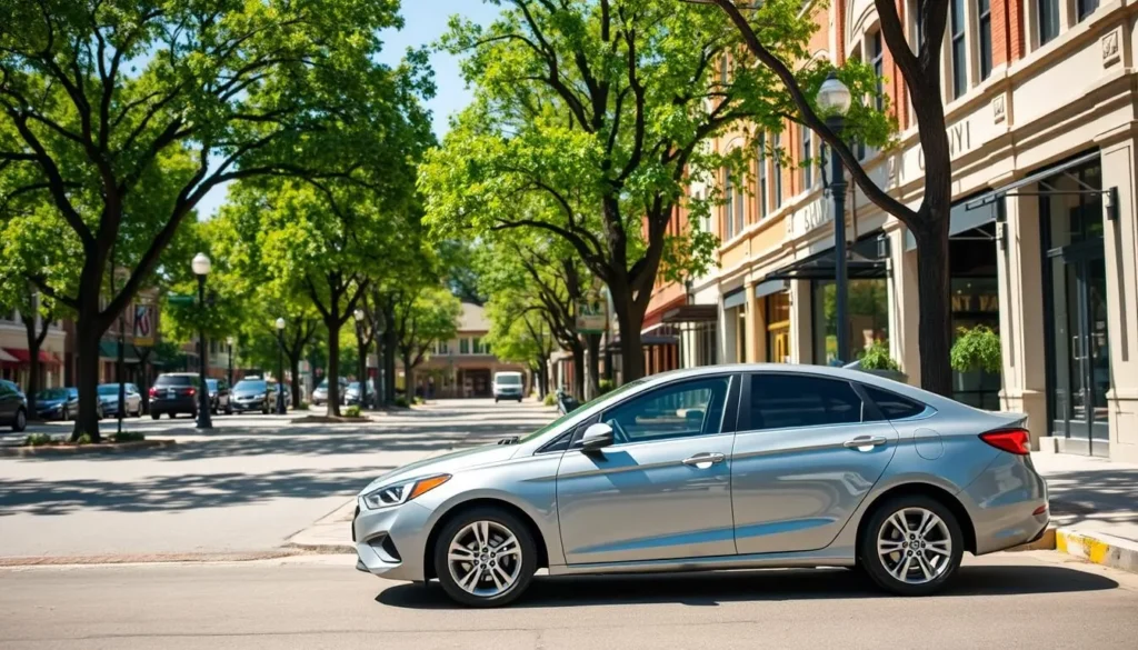Rental car parked near McKinney Texas historic downtown square