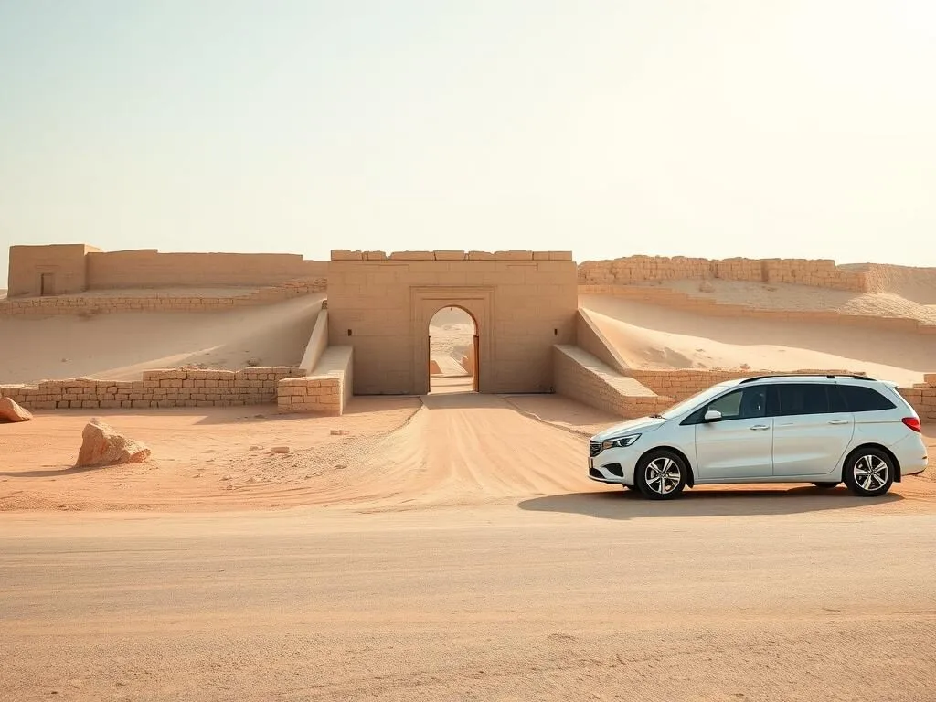 Rental car parked near Saar archaeological site