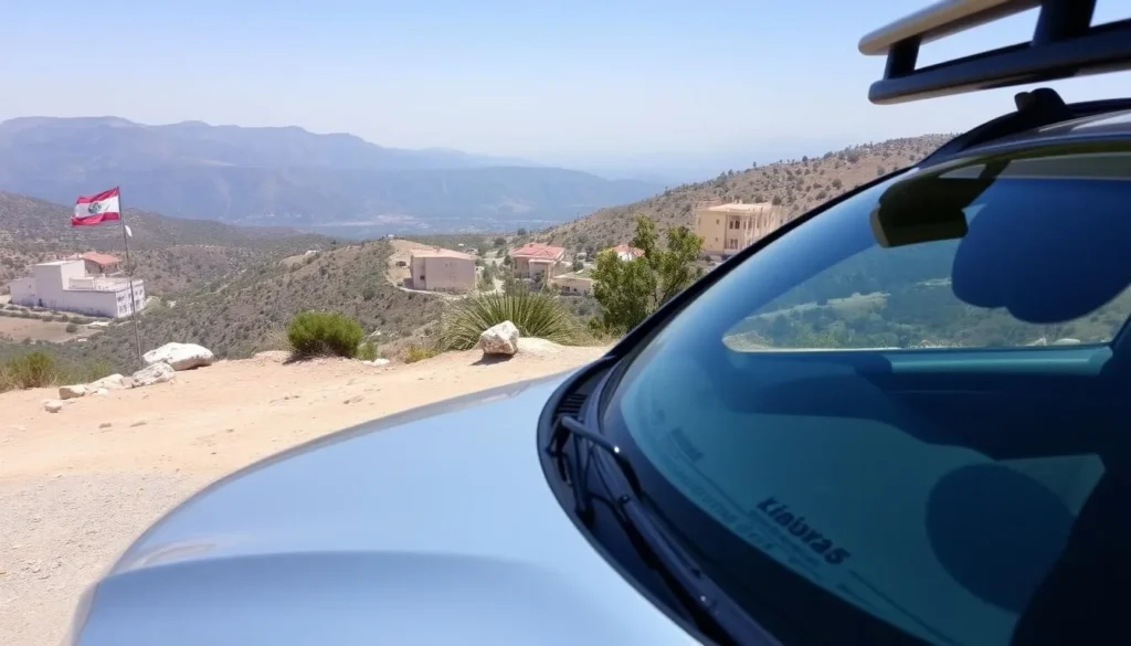 Rental car parked near a viewpoint overlooking Kobayat Lebanon valley