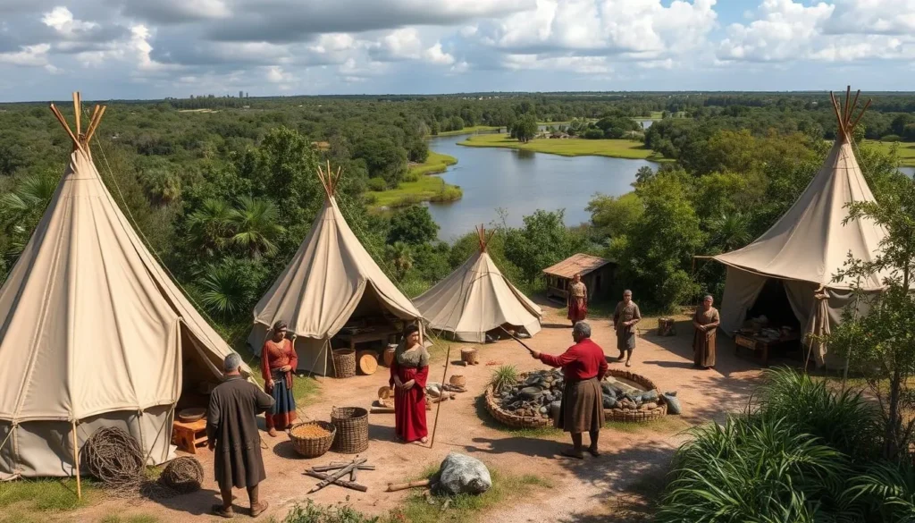 Replica of 16th century Spanish camp at DeSoto Site Historic State Park Replica of 16th century Spanish camp at DeSoto Site Historic State Park