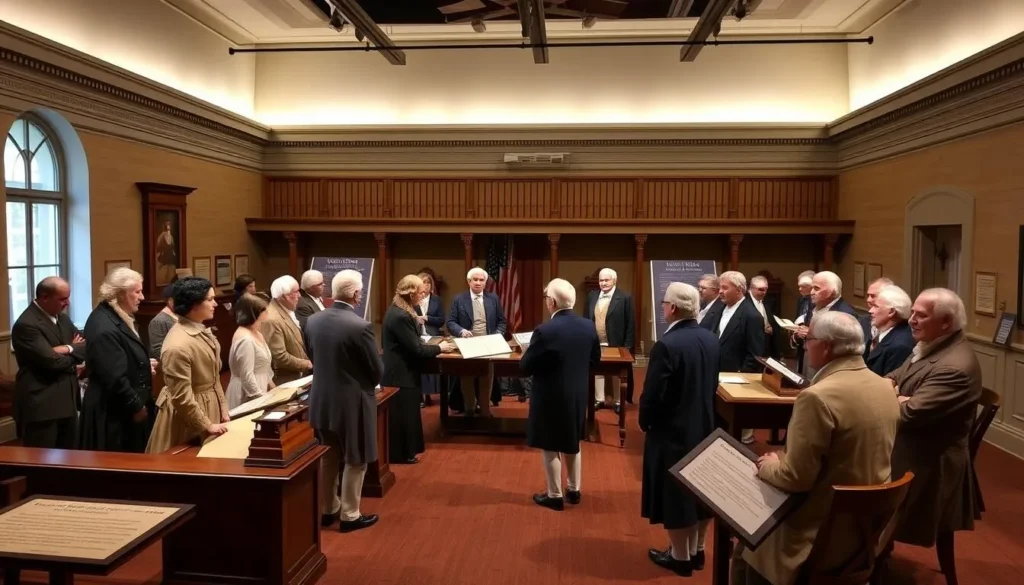 Replicated convention hall with life-size mannequins at Constitution Convention Museum