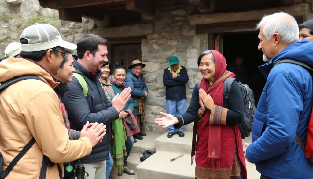 Respectful interaction between trekkers and local Lunana residents