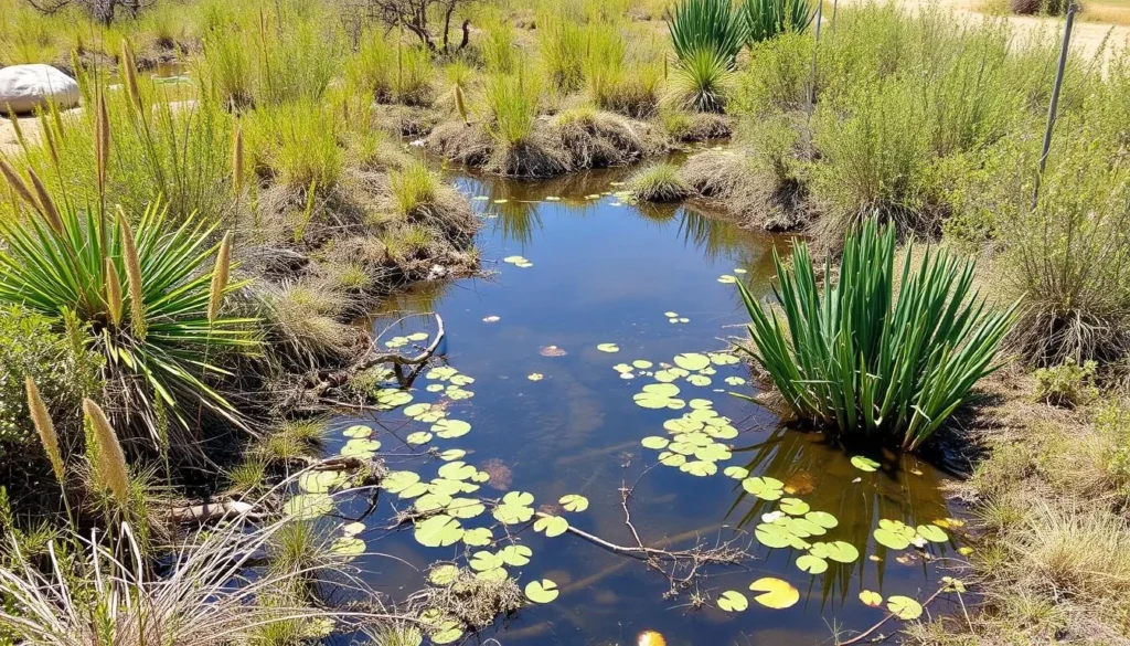 Restored wetlands area at Rio de Los Angeles State Park with native plants