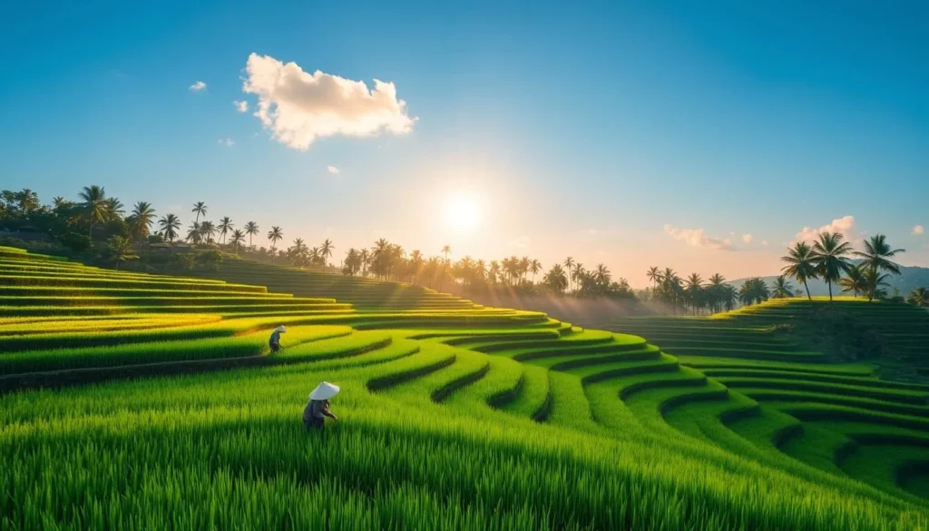 Rice terraces in Bali during early dry season with perfect lighting