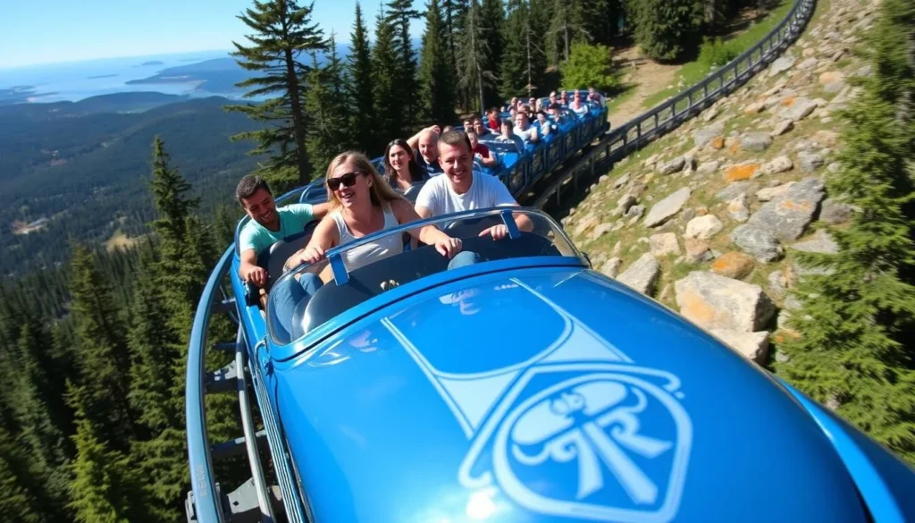 Ridge Runner Mountain Coaster at Blue Mountain Resort with riders enjoying the thrilling descent