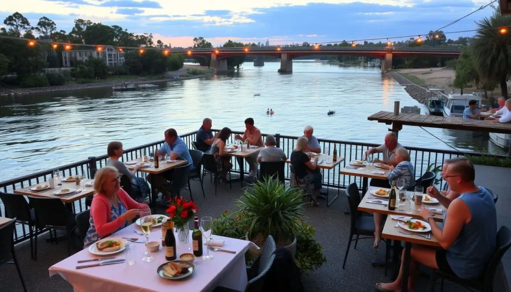 Riverside dining in Albury New South Wales with views of the Murray River
