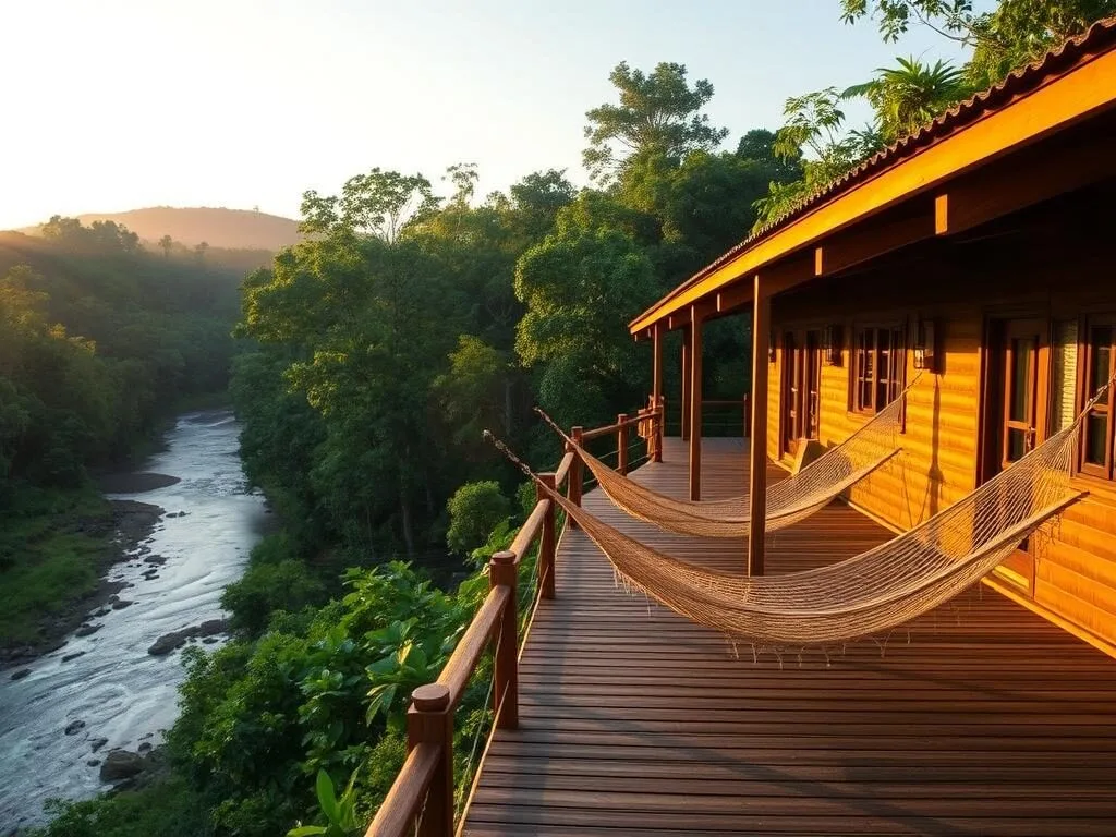 Riverside eco-lodge near Cacao with hammocks and jungle views