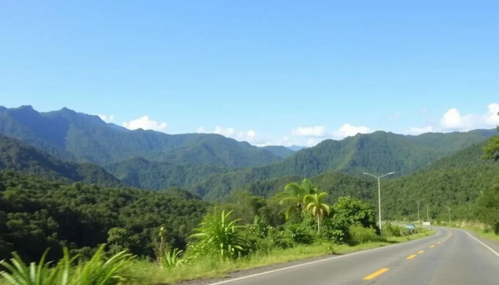 Road journey to Lake Towuti showing scenic mountain views along the route from Makassar Road journey to Lake Towuti showing scenic mountain views along the route from Makassar
