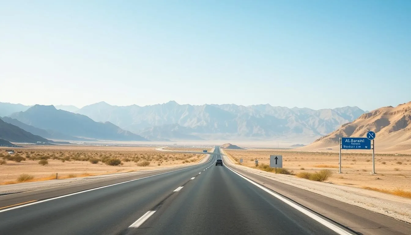 Road leading to Al-Buraimi with mountains in the background