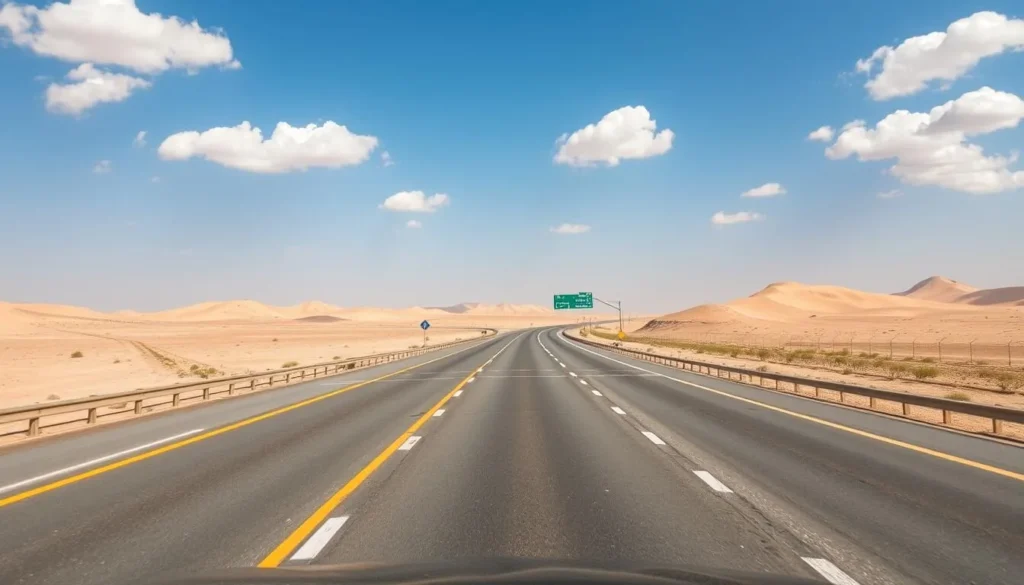 Road leading to Al Shamal with desert landscape on both sides in Qatar
