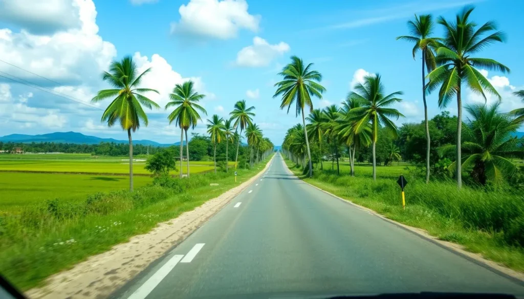 Road leading to Cabaiguan with typical Cuban countryside scenery