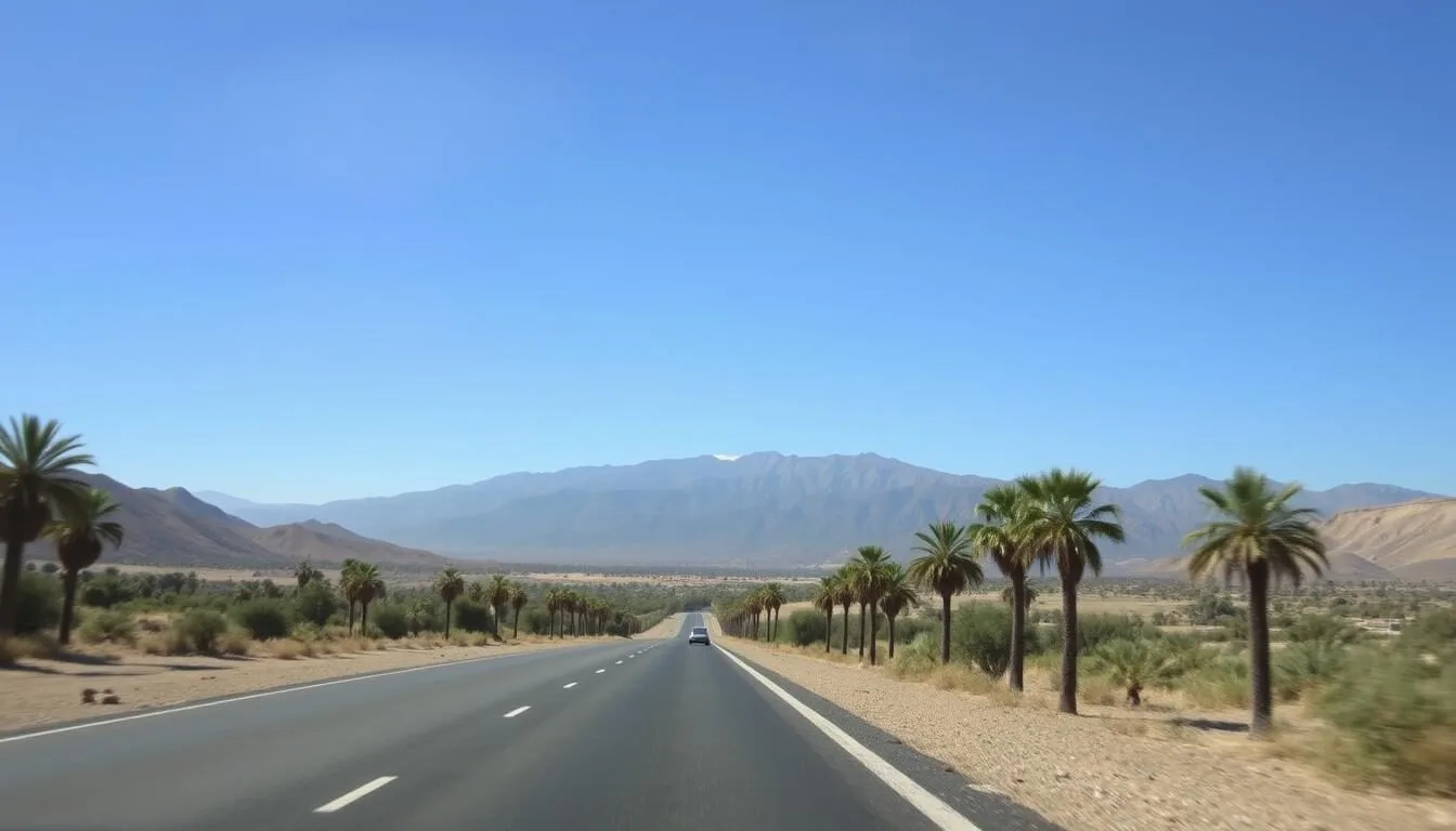 Road leading to Fquih Ben Salah with Middle Atlas Mountains in the background