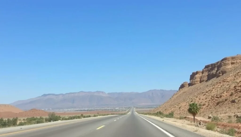 Road leading to Kasserine with mountain views