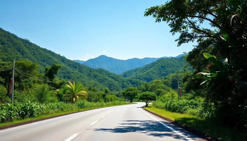 Road leading to Moa with mountain scenery in Cuba