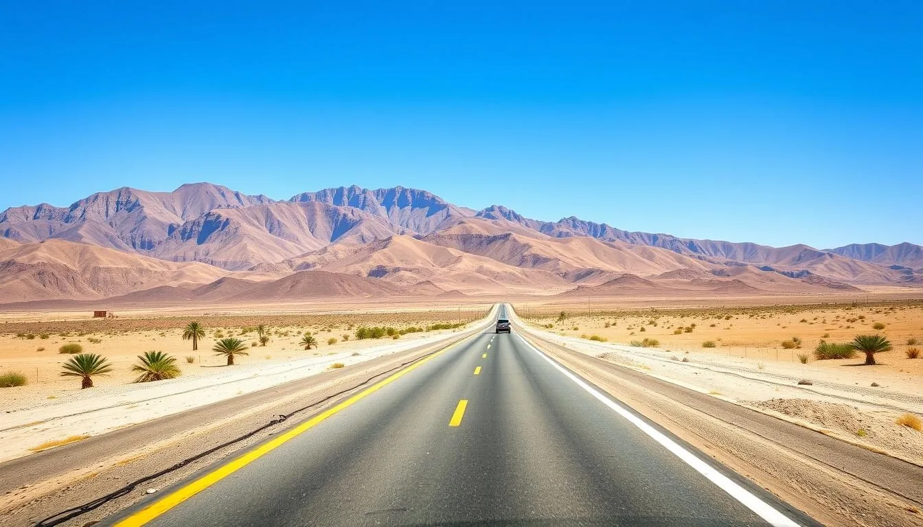 Road leading to Oued Zem with mountains in the background