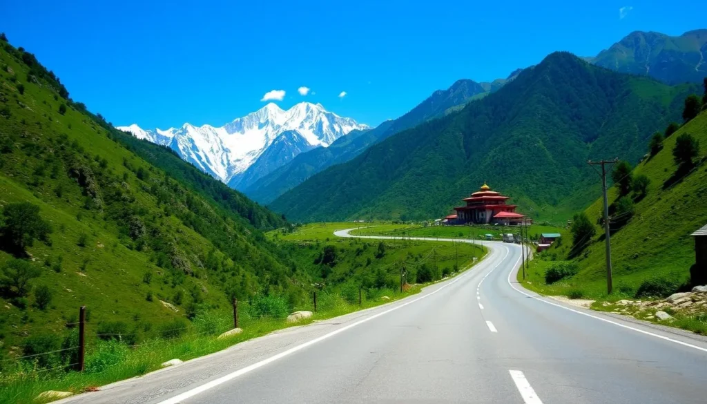 Road leading to Phuentsholing with mountains in the background