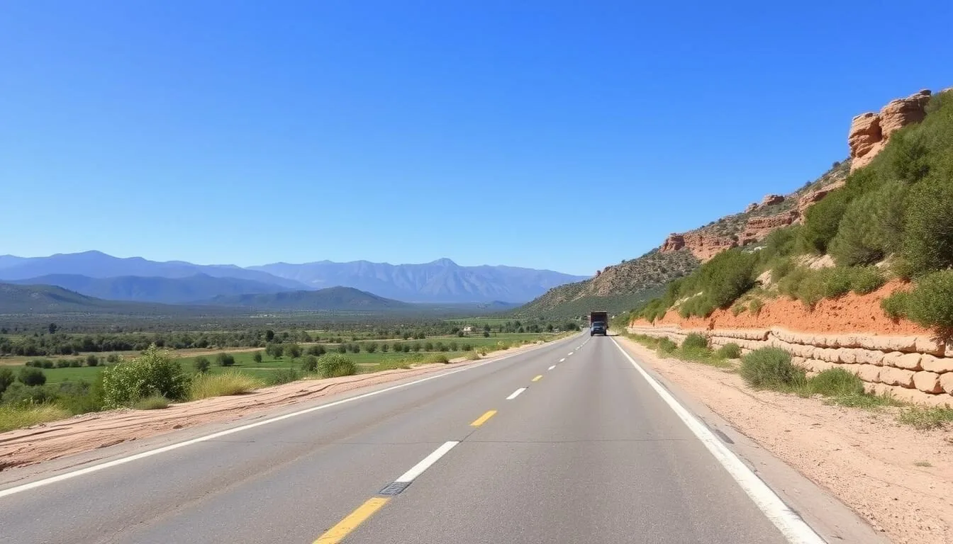Road leading to Sefrou with Middle Atlas mountains in background